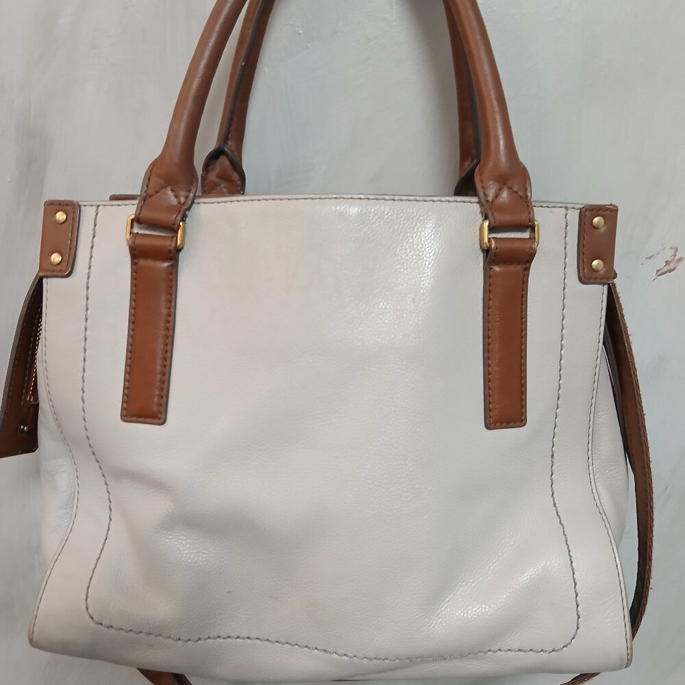 Fossil Cream And Tan Satchel - image 1